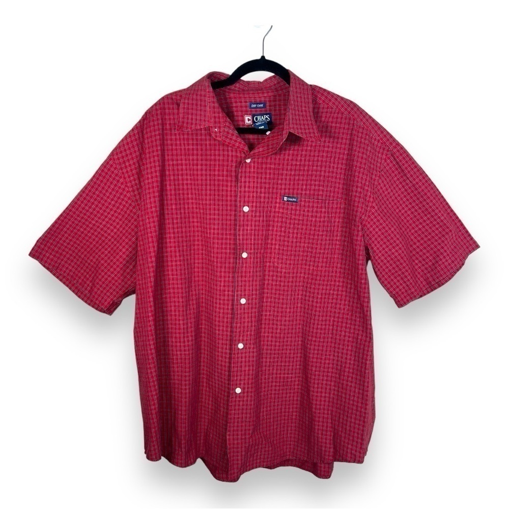 SIZE 2XLB CHAPS RED PLAID SHORT SLEEVE BUTTON FRONT SHIRT CASUAL PREPPY CLASSIC